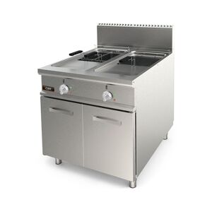 Chefook Friteuse À Gaz Professionnelle Sur Meuble Capacité 17 + 17 Lt Brûleurs Externes Profondeur 90 cm