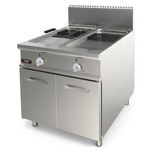 Chefook Friteuse À Gaz Professionnelle Sur Meuble Capacité 21 + 21 Lt Brûleurs Externes Profondeur 90 cm