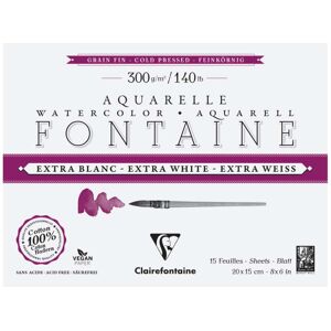 Papier aquarelle Fontaine Extra-Blanc grain fin Clairefontaine, Bloc collé 4 côtés - 20 x 15 cm, 15 feuilles, 300 g/m², Bloc collé 4 côtés - Publicité Papier aquarelle Fontaine Extra-Blanc grain fin Clairefontaine, Bloc collé 4 côtés - 20 x 15 cm, 15 feuilles, 300 g/m², Bloc collé 4 côtés - Publicité