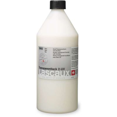 Vernis transparent UV Lascaux, UV2 - mat, 1 litre - Publicité Vernis transparent UV Lascaux, UV2 - mat, 1 litre - Publicité