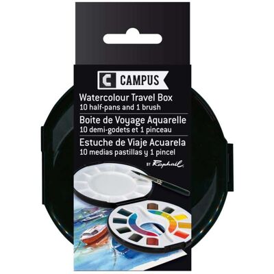 Raphael Coffret voyage aquarelle Campus, 10 1/2 + pinceau + palette - Publicité Raphael Coffret voyage aquarelle Campus, 10 1/2 + pinceau + palette - Publicité