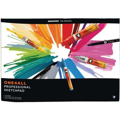Bloc Sketchpad One4all Molotow™, A3, 29,7 cm x 42 cm, 205 g/m², Lisse, Bloc collé 1 côté - Publicité Bloc Sketchpad One4all Molotow™, A3, 29,7 cm x 42 cm, 205 g/m², Lisse, Bloc collé 1 côté - Publicité