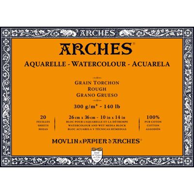 Bloc papier aquarelle Arches 300g/m², 26 x 36 cm - Bloc 20 feuilles, collé 4 côtés, 300 g/m², 2. Grain torchon - Publicité Bloc papier aquarelle Arches 300g/m², 26 x 36 cm - Bloc 20 feuilles, collé 4 côtés, 300 g/m², 2. Grain torchon - Publicité