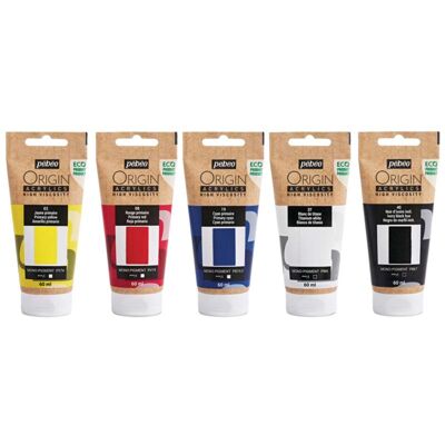 pebeo Set peinture acrylique Origin Pébéo, Set, 5 x 60 ml, Couleurs primaires - Publicité pebeo Set peinture acrylique Origin Pébéo, Set, 5 x 60 ml, Couleurs primaires - Publicité