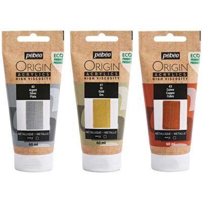 pebeo Set peinture acrylique Origin Pébéo, Set, 3 x 60 ml, couleurs métalliques - Publicité pebeo Set peinture acrylique Origin Pébéo, Set, 3 x 60 ml, couleurs métalliques - Publicité