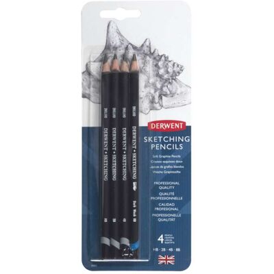 Crayons de Croquis Derwent - Pack de 4 - HB, 2B, 4B, 8B - Publicité Crayons de Croquis Derwent - Pack de 4 - HB, 2B, 4B, 8B - Publicité
