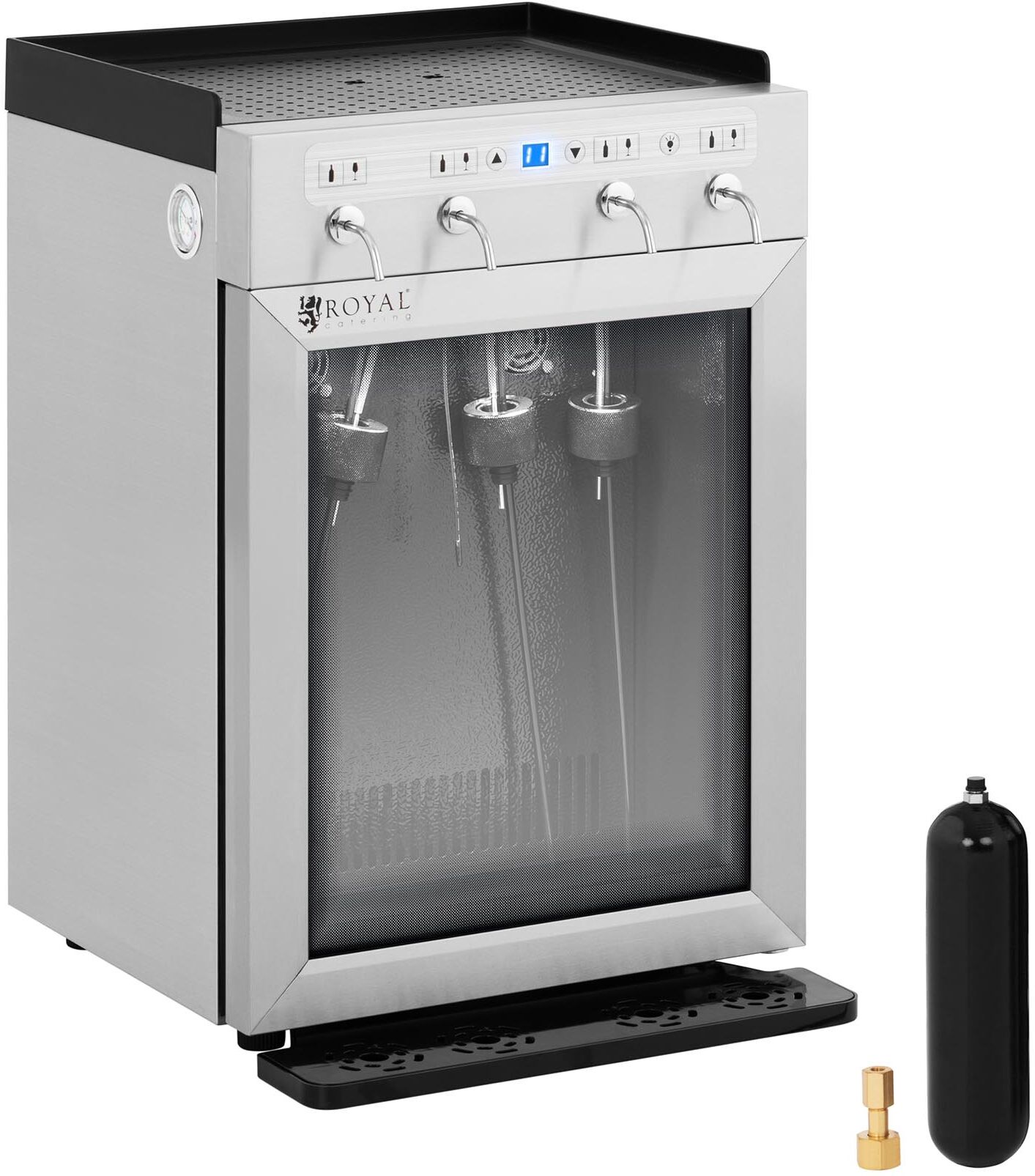 Royal Catering Distributeur de vin au verre - 4 bouteilles - Inox RC-WDSS4 Royal Catering Distributeur de vin au verre - 4 bouteilles - Inox RC-WDSS4