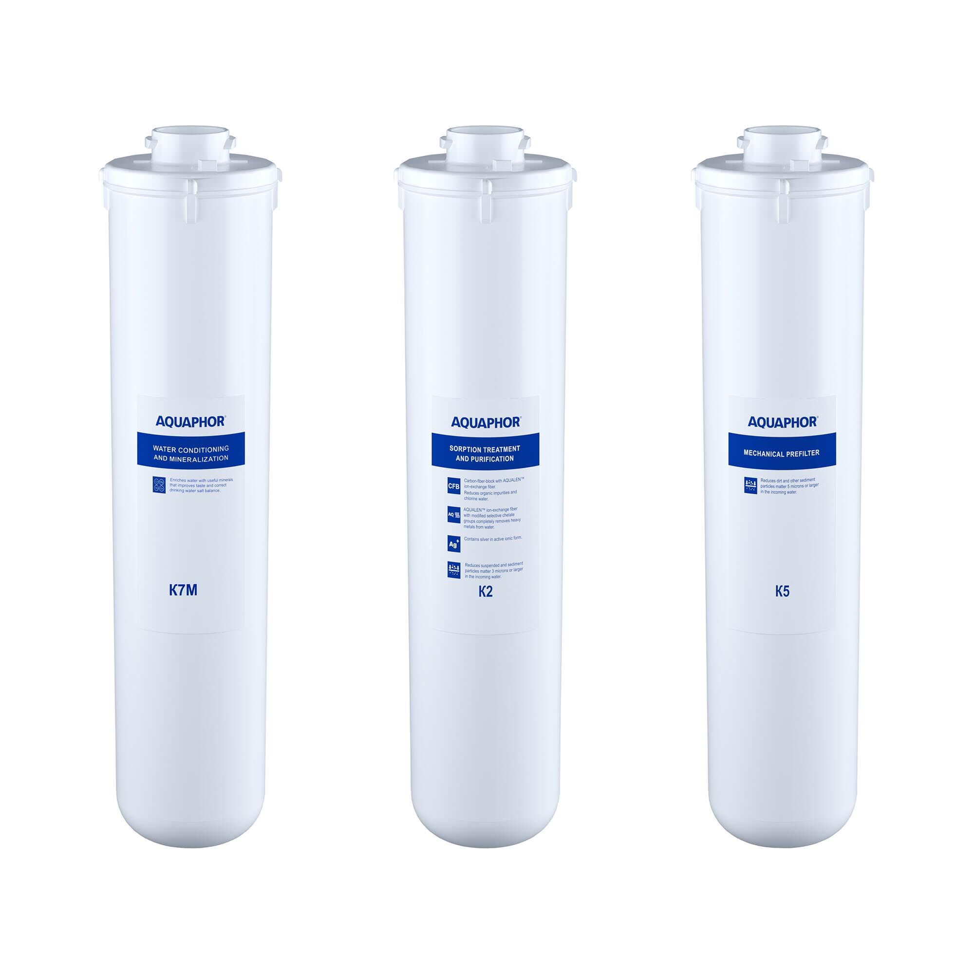 Notice d'utilisation, manuel d'utilisation et mode d'emploi Aquaphor Filtres à eau pour osmoseur inverse Aquaphor - Kit de filtres de rechange K2 + K5 + K7M RO-101S MORION BIG SERVICE   