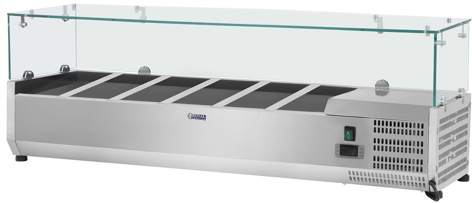 Royal Catering Saladette à poser - 140 x 33 cm - 6 bacs GN 1/4 - Couvercle en verre RCKV-140/33-6 Royal Catering Saladette à poser - 140 x 33 cm - 6 bacs GN 1/4 - Couvercle en verre RCKV-140/33-6