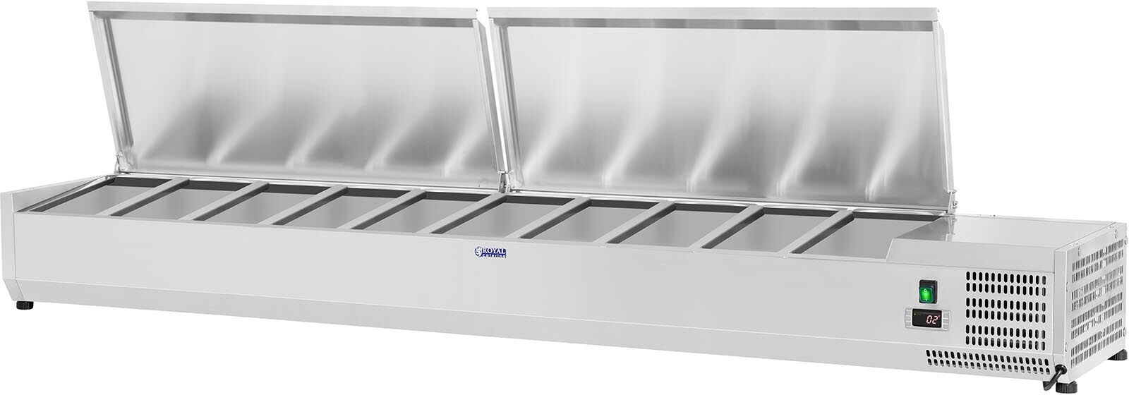 Royal Catering Saladette à poser - 200 x 33 cm - 10 bacs GN 1/4 RCKV-200/33-10S Royal Catering Saladette à poser - 200 x 33 cm - 10 bacs GN 1/4 RCKV-200/33-10S