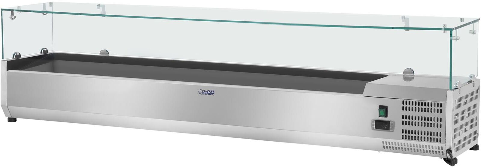 Royal Catering Saladette à poser - 200 x 39 cm - 9 bacs GN 1/3 - Couvercle en verre RCKV-200/39-G9 Royal Catering Saladette à poser - 200 x 39 cm - 9 bacs GN 1/3 - Couvercle en verre RCKV-200/39-G9