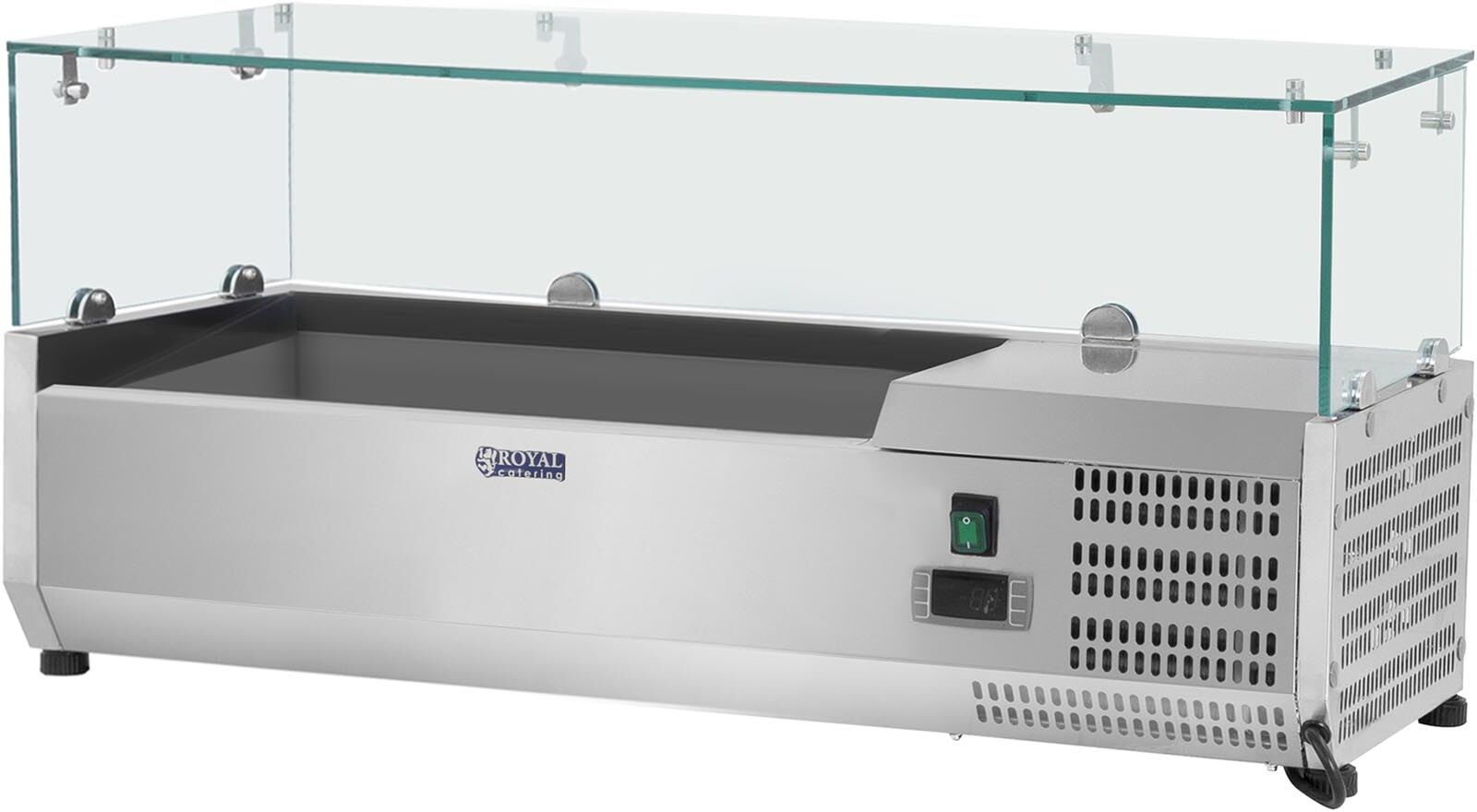 Royal Catering Saladette à poser - 120 x 39 cm - 4 bacs GN 1/3 - Couvercle en verre RCKV-120/39-G4 Royal Catering Saladette à poser - 120 x 39 cm - 4 bacs GN 1/3 - Couvercle en verre RCKV-120/39-G4