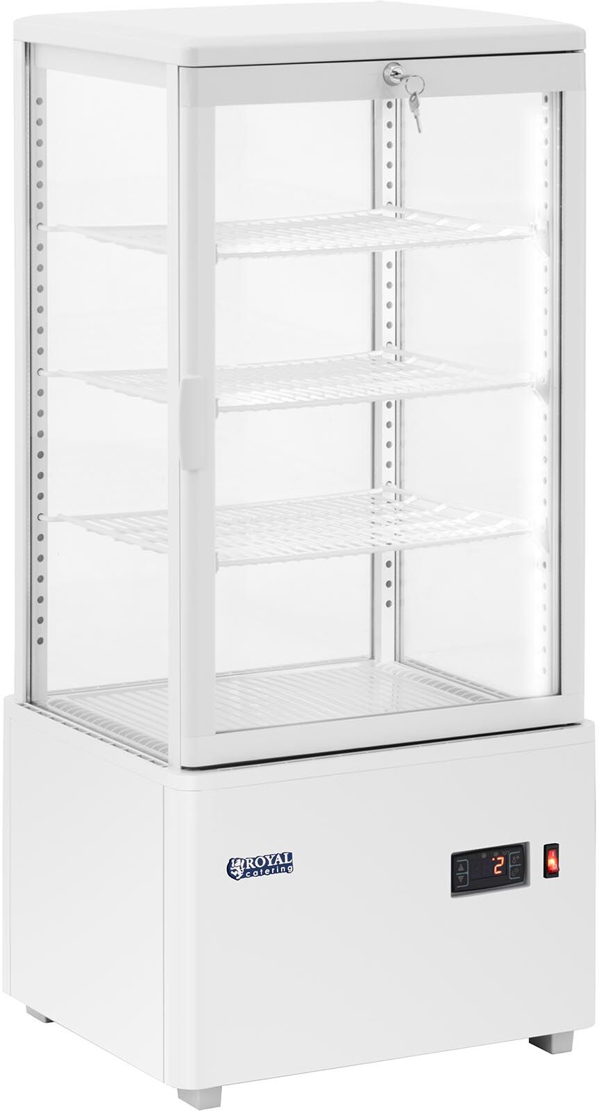Royal Catering Vitrine réfrigérée - 78 l - 4 niveaux - Verrouillable - Coloris blanc RCCC-78-W Royal Catering Vitrine réfrigérée - 78 l - 4 niveaux - Verrouillable - Coloris blanc RCCC-78-W