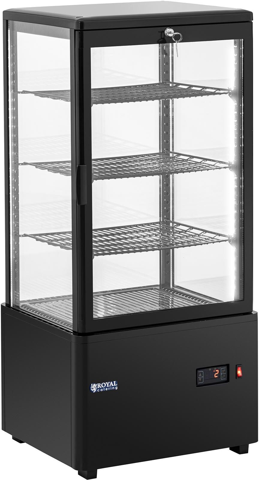 Royal Catering Vitrine réfrigérée - 78 l - 4 niveaux - Verrouillable - Coloris noir RCCC-78-B Royal Catering Vitrine réfrigérée - 78 l - 4 niveaux - Verrouillable - Coloris noir RCCC-78-B