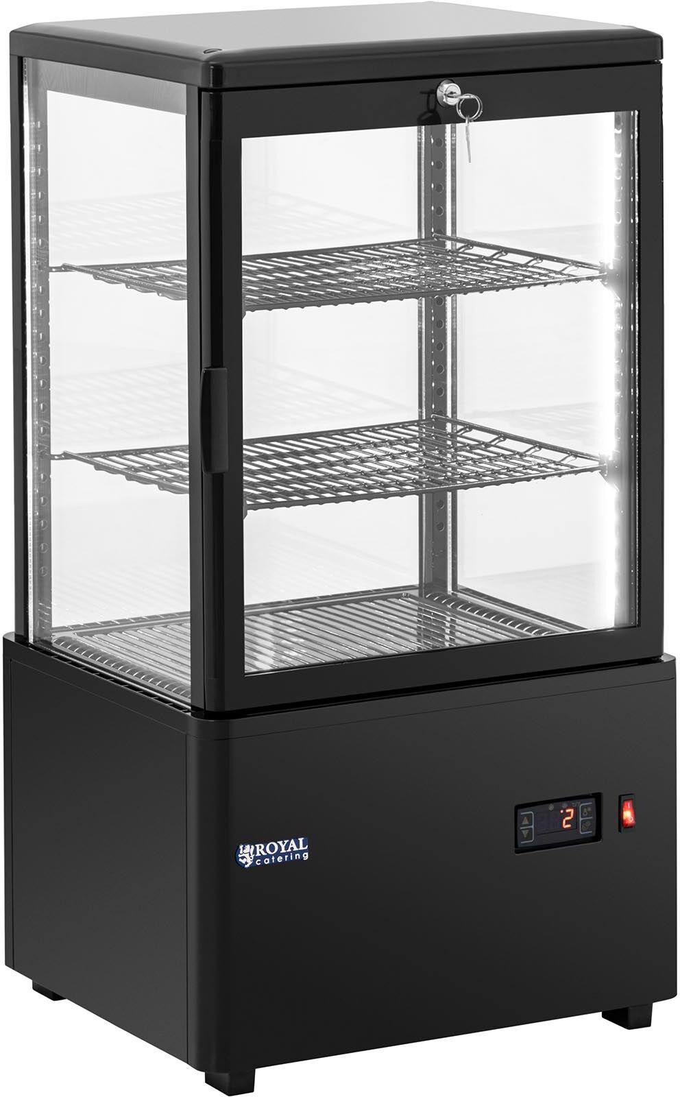 Royal Catering Vitrine réfrigérée - 58 l - 3 niveaux - Verrouillable - Coloris noir RCCC-58-B Royal Catering Vitrine réfrigérée - 58 l - 3 niveaux - Verrouillable - Coloris noir RCCC-58-B