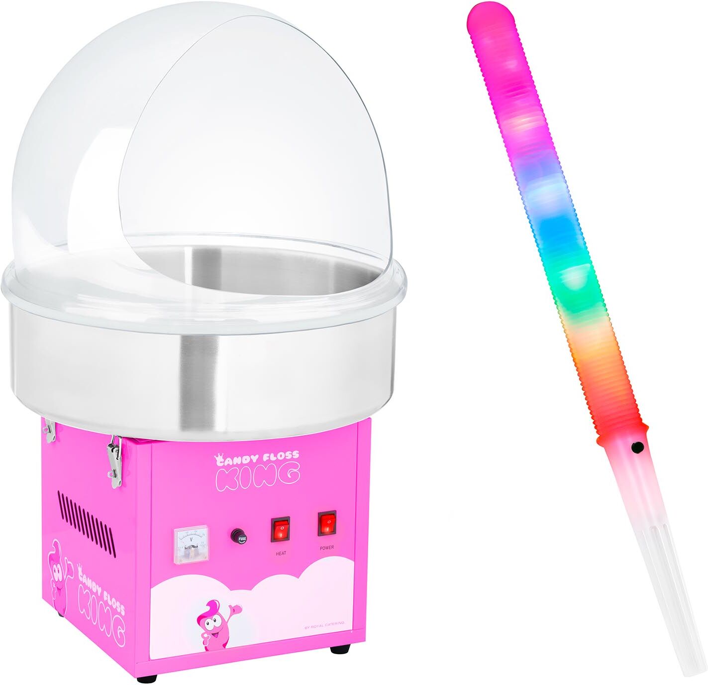 Royal Catering Kit machine barbe à papa avec coupole de protection et bâtonnets lumineux - 52 cm - 1 200 W - Rose RCZK-1200-R SET3 Royal Catering Kit machine barbe à papa avec coupole de protection et bâtonnets lumineux - 52 cm - 1 200 W - Rose RCZK-1200-R SET3
