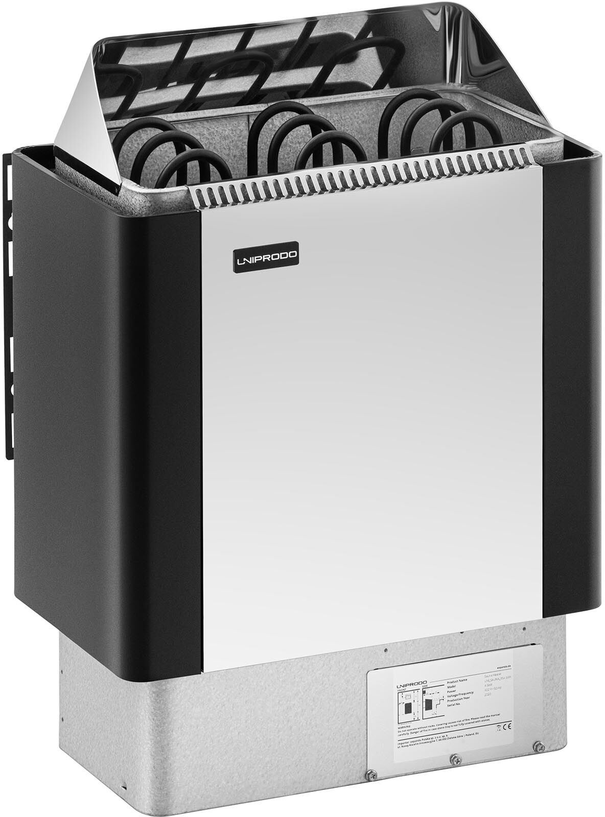 Uniprodo Poêle pour sauna - 4,5 kW - 30 à 110 °C - Enveloppe en inox UNI_SAUNA_BS4.5KW Uniprodo Poêle pour sauna - 4,5 kW - 30 à 110 °C - Enveloppe en inox UNI_SAUNA_BS4.5KW