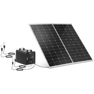 MSW Groupe électrogène solaire avec panneau solaire et onduleur - 1800 W - 5 / 12 /230 V - 3 lumières LED S-POWER SYSTEM PSWI 1800 - Publicité
