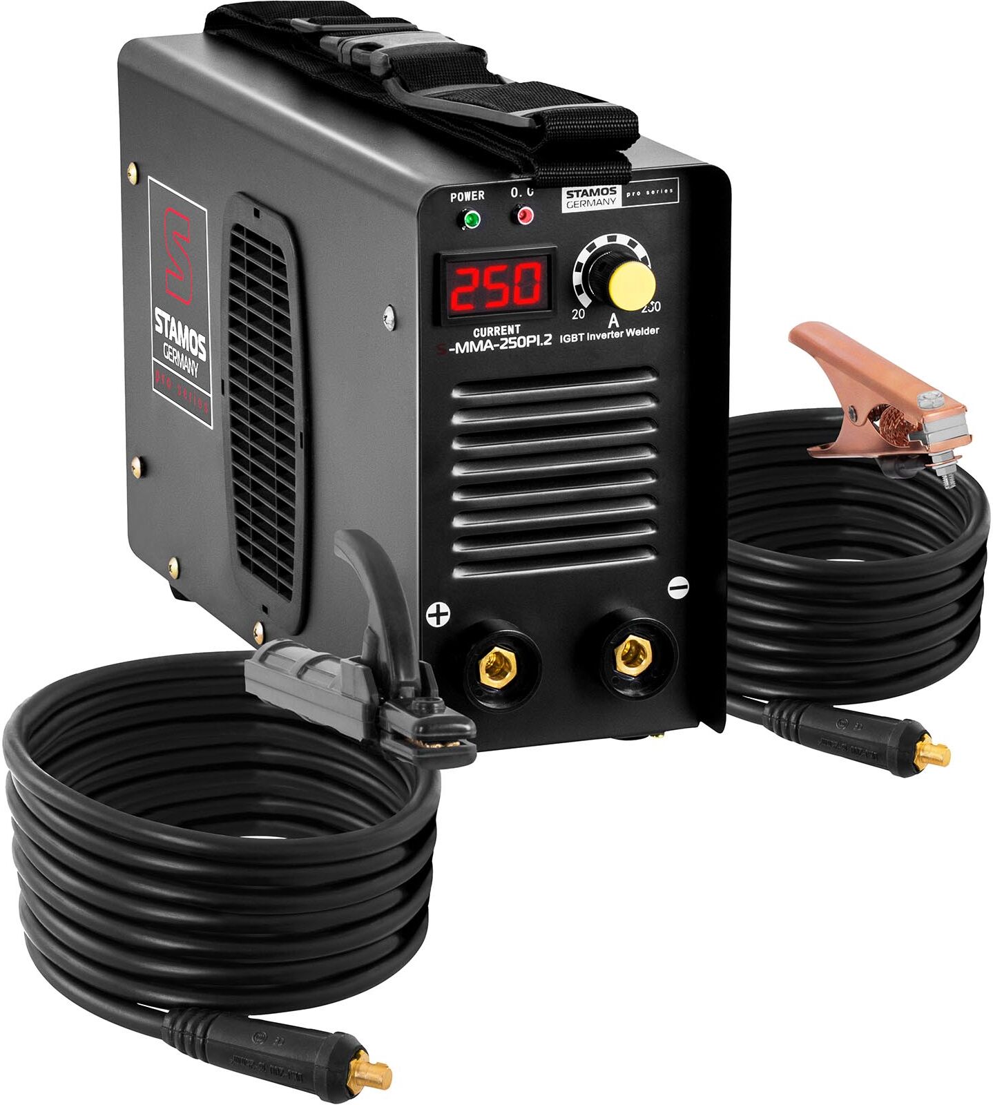 Stamos Pro Series Poste à souder à l'arc - 250A - Hot Start - 8 mètres de câble - PRO S-MMA-250PI.2 Stamos Pro Series Poste à souder à l'arc - 250A - Hot Start - 8 mètres de câble - PRO S-MMA-250PI.2