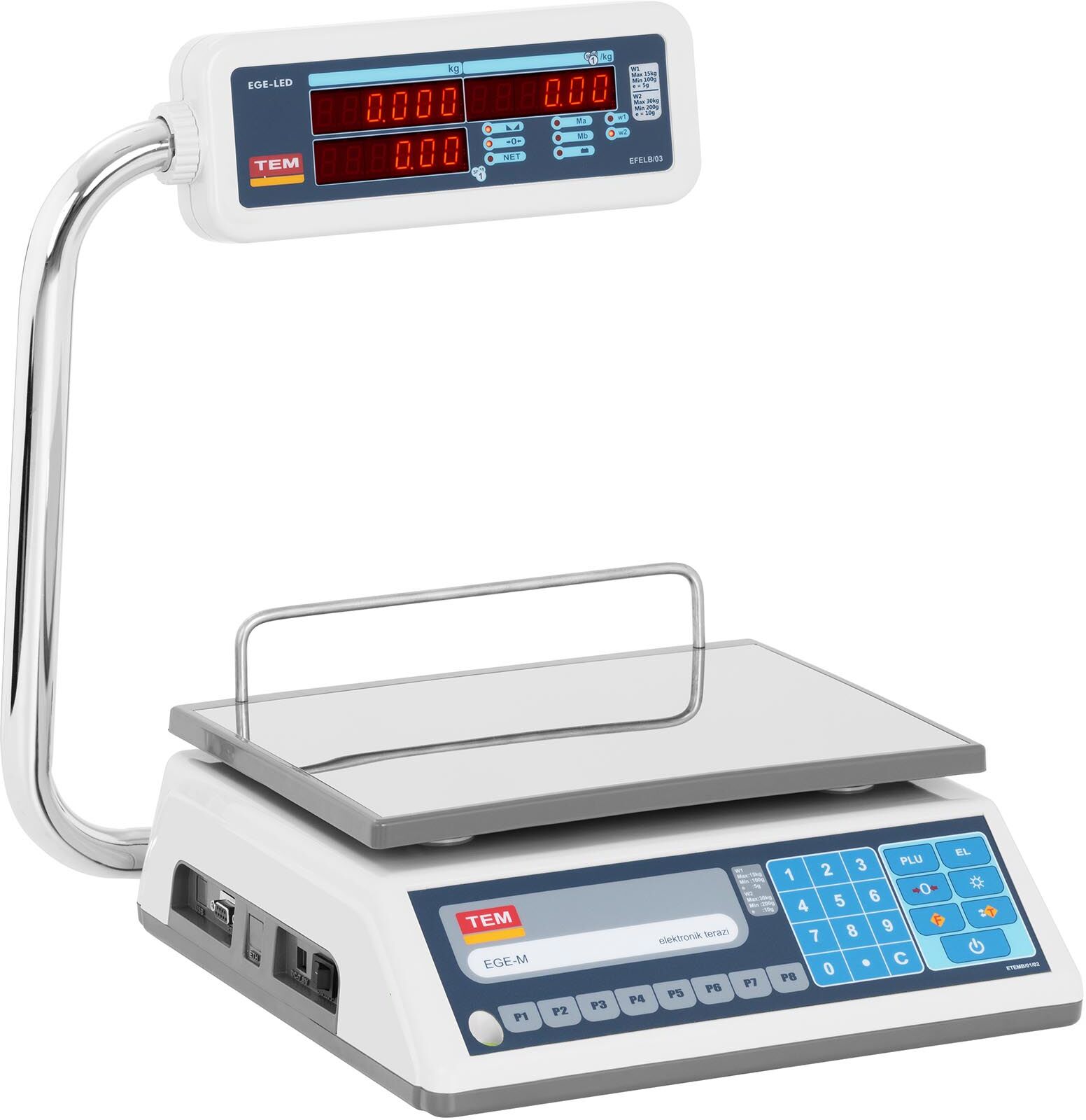 TEM Balance poids-prix - Calibrage certifié - 30 kg - Écrans LED opposés TEL030BC1-B1 TEM Balance poids-prix - Calibrage certifié - 30 kg - Écrans LED opposés TEL030BC1-B1