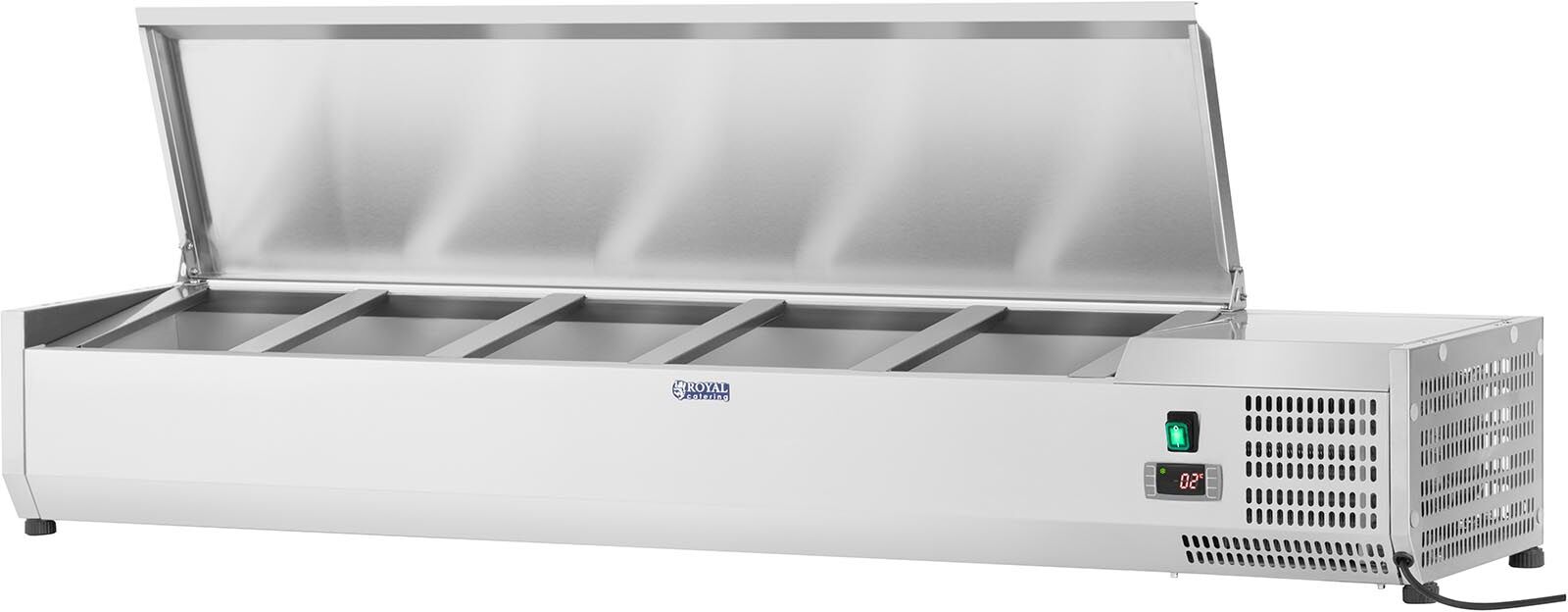 Royal Catering Saladette à poser - 160 x 33 cm - 8 bacs GN 1/4 RCKV-160/33-8S Royal Catering Saladette à poser - 160 x 33 cm - 8 bacs GN 1/4 RCKV-160/33-8S