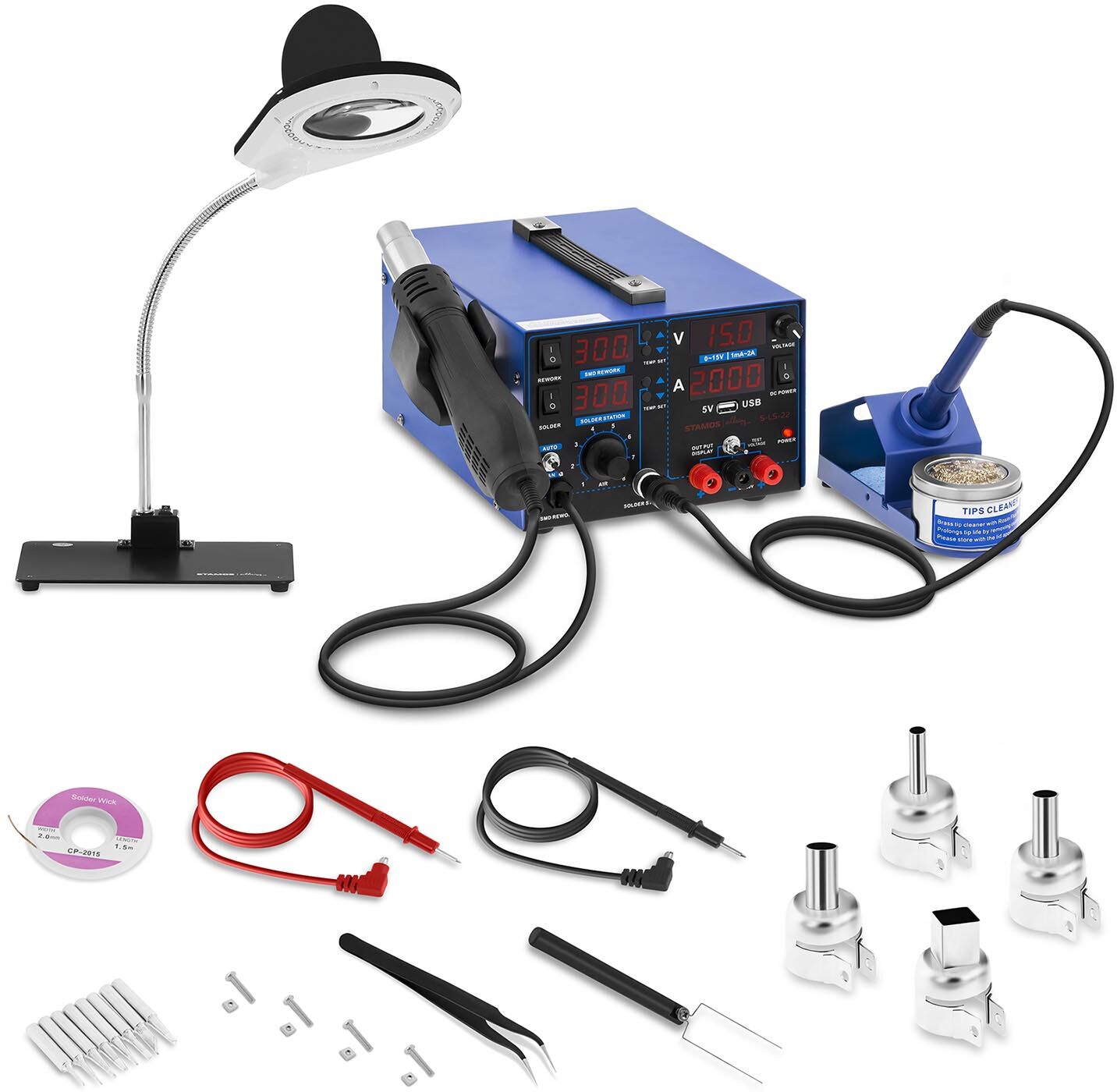 Stamos Soldering Station de soudage - 800 W - 4 DELs - avec lampe S-LS-22 Stamos Soldering Station de soudage - 800 W - 4 DELs - avec lampe S-LS-22
