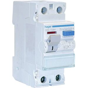 Hager disjoncteur différentiel 2P 25A 30MA AC 2 modules CDC724H