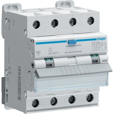 Disjoncteur différentiel Hager 4P 10A 300mA - Type AC, Courbe C - Publicité Disjoncteur différentiel Hager 4P 10A 300mA - Type AC, Courbe C - Publicité