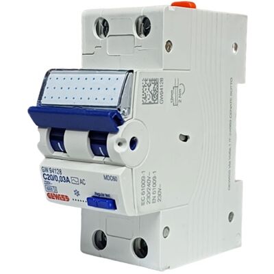 Disjoncteur différentiel Gewiss 20A 2P 30MA AC 6KA 2 Modules GW94128 - Publicité Disjoncteur différentiel Gewiss 20A 2P 30MA AC 6KA 2 Modules GW94128 - Publicité