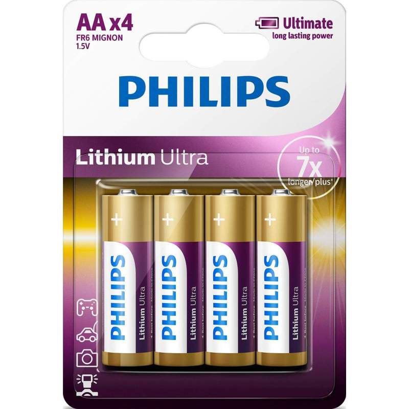 Philips 4 Piles Lithium AA / FR6 Philips Lithium Ultra