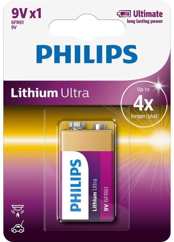 Pile Lithium 9V / 6FR61 Philips Lithium Ultra