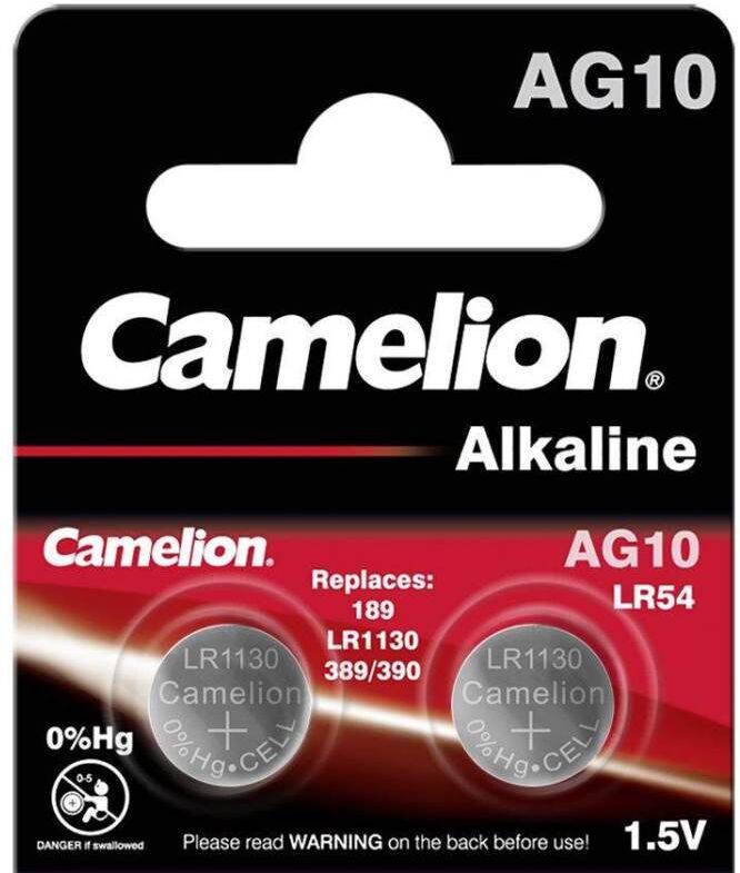 2 Piles AG10 / LR54 / LR1130 / 189 Camelion Alcaline 1,5V