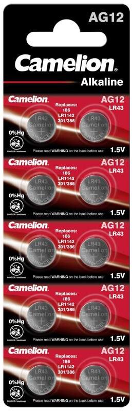 10 Piles AG12 / LR43 / LR1142 / 301 / 386 / 186 Camelion Alcaline 1,5V