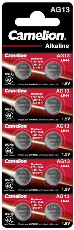 10 Piles AG13 / LR44 / LR1154 / 1166A Camelion Alcaline 1,5V