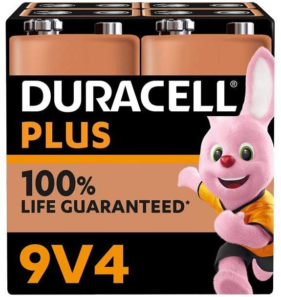 4 Piles Alcalines 9V / 6LR61 Duracell Plus