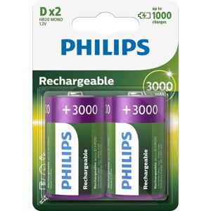 2 Piles Rechargeables D HR20 3000mAh Philips