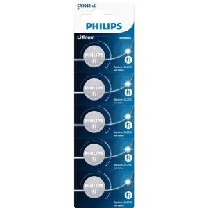 5 Piles CR2032 Philips Bouton Lithium 3V