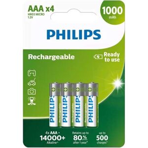 4 Piles Rechargeables AAA HR03 1000mAh Philips