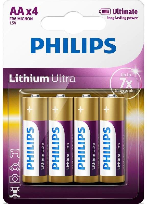 4 Piles Lithium AA / FR6 Philips Lithium Ultra