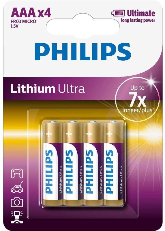 4 Piles Lithium AAA / FR03 Philips Lithium Ultra