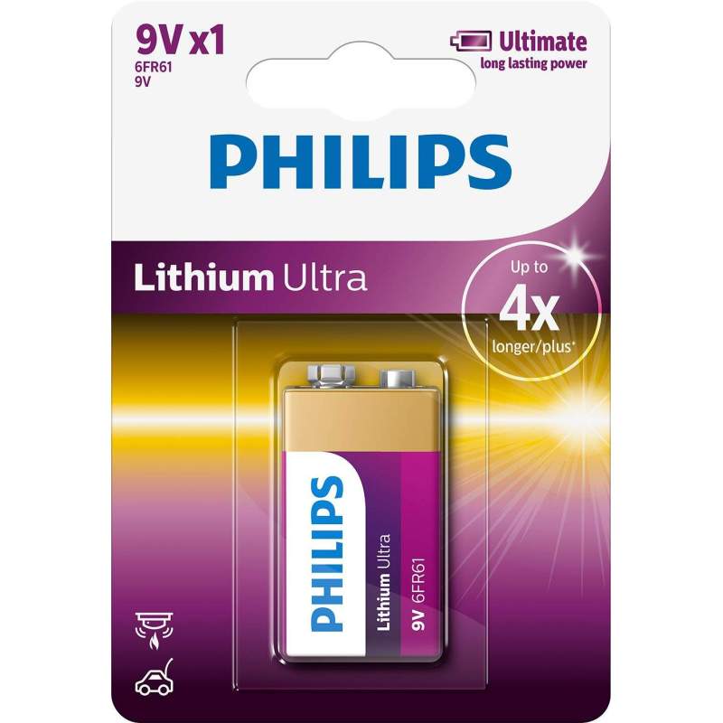 Pile Lithium 9V / 6FR61 Philips Lithium Ultra