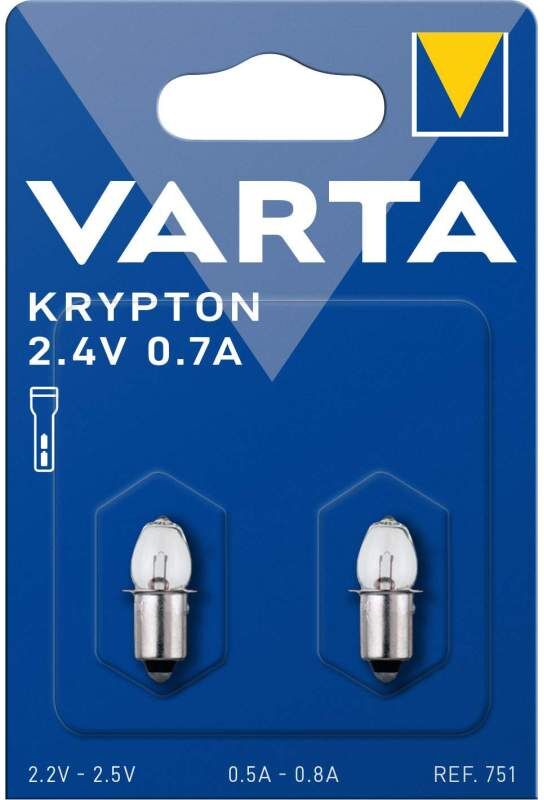 2 Ampoules Culot Lisse Varta 751 Krypton 2,40V 0,70A