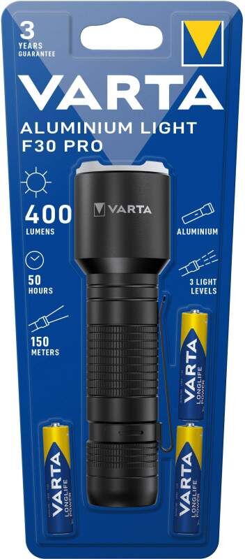 Torche Varta Aluminium Light F30 Pro avec 3 piles AAA