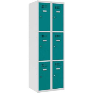 Axess Industries vestiaire 6 cases 2 colonnes corps gris perle et portes menthe