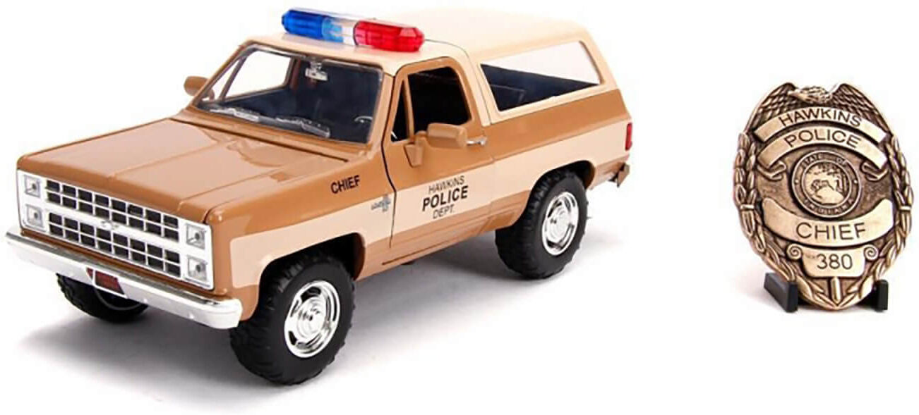 Jada Die Cast 1:24 Stranger Things Hopper's Chevy Blazer with Sheriff's Badge Jada Die Cast 1:24 Stranger Things Hopper's Chevy Blazer with Sheriff's Badge