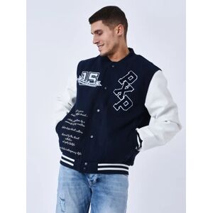 Project X Paris Veste oversize style universitaire avec ecusson brodes - Couleur - Bleu, Taille - M