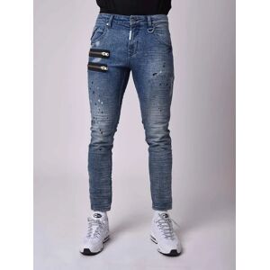 Project X Paris Jean skinny fit delavage bleu brut, tachete , zips apparent côte - Couleur - Bleu, Taille - 29