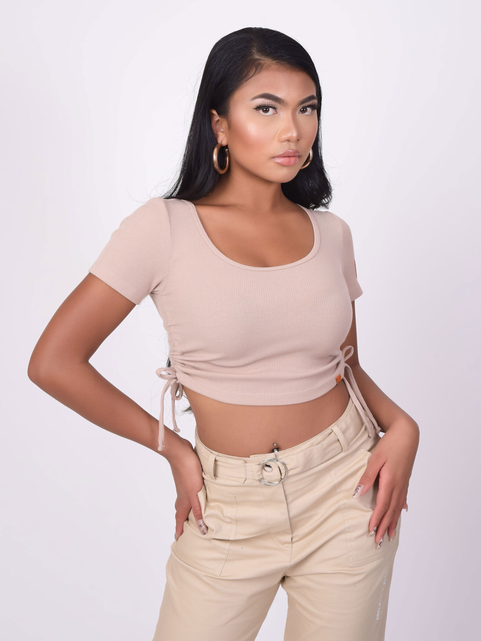 Project X Paris Tee-shirt crop lien de resserrage - Couleur - Beige, Taille - M