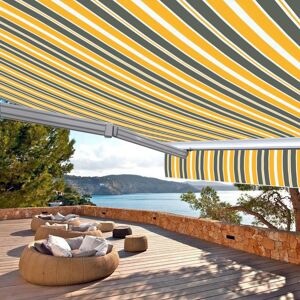 CÔTÉ STORE Store banne semi coffre extérieur motorisé et manuel pour terrasse - Gris jaune - 5 x 3.5 m