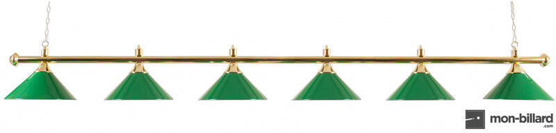 Buffalo Luminaire billard en laiton, 6 coupoles vertes Buffalo Luminaire billard en laiton, 6 coupoles vertes